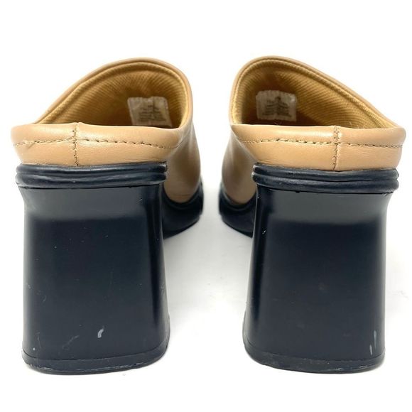 Vintage 90s Y2K Wanted Square Toe Tan Leather Heeled Mules Size 6 - Picture 7 of 11